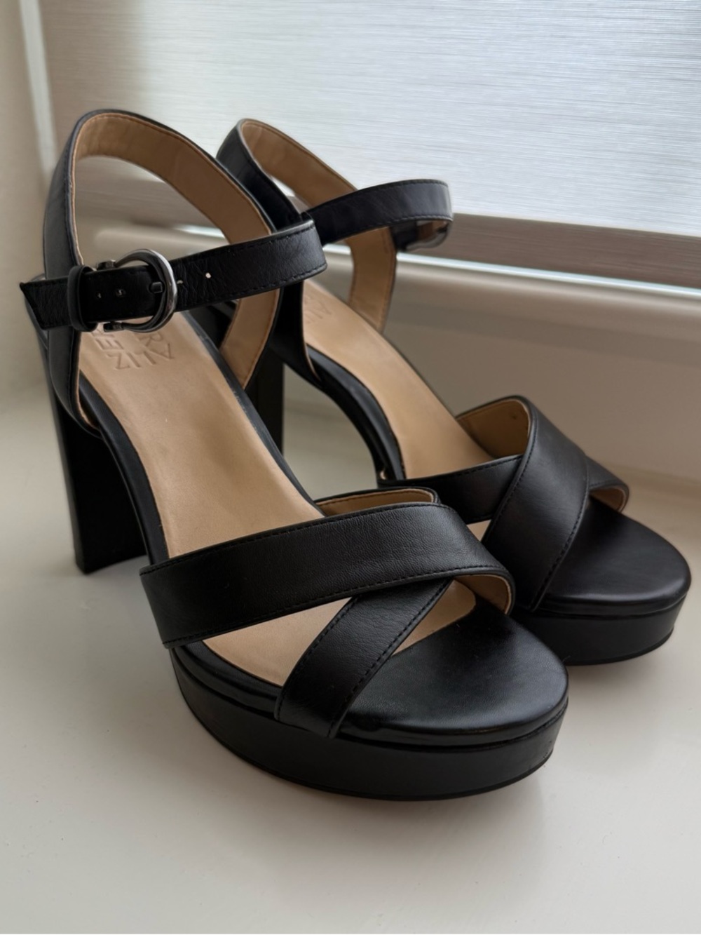 Naturalizer Black Platform Block Heel Sandals with Ankle Strap